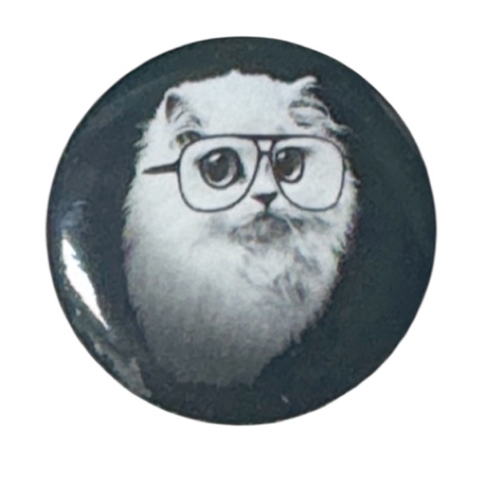 Black and white cat in glasses small lapel pin